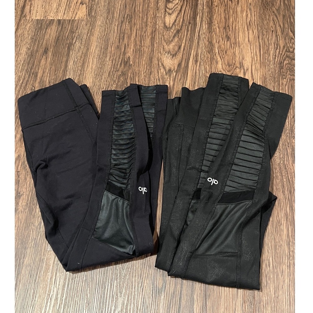 Bundle ALO Yoga Moto Leggings Black Matte Crackle High Waist size S